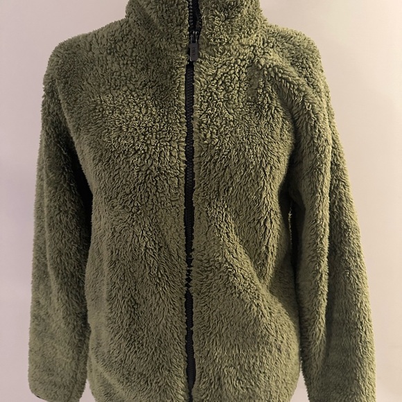 PINK Victoria's Secret Green Sherpa Jacket - Picture 1 of 6